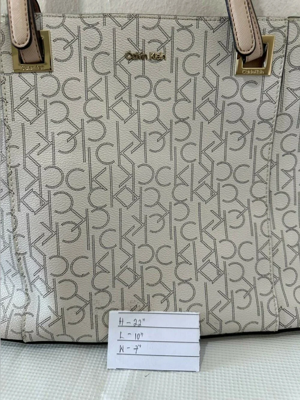 CALVIN KLEIN Handbag Purse Serafina Logo Monogram Tote Bag Cream White Pink